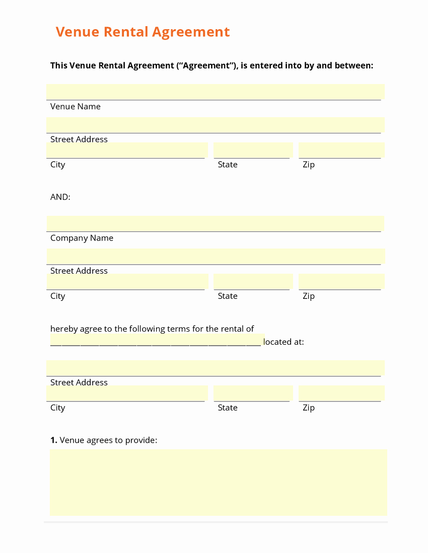 Venue Rental Agreement Template Best Of Business form Template Gallery