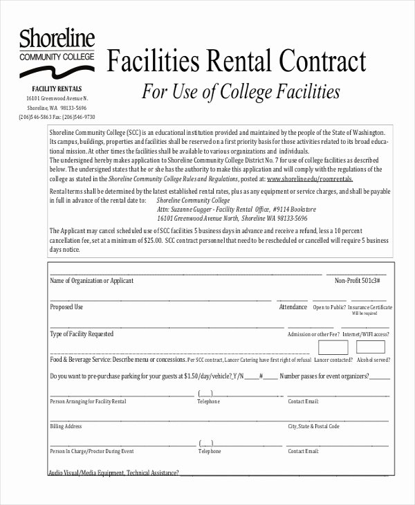 Venue Rental Agreement Template Elegant Venue Rental Agreement