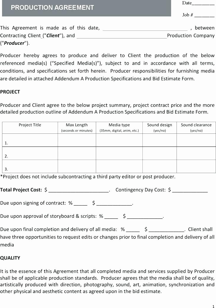 Video Production Contract Template Beautiful Production Contract Template Production Video