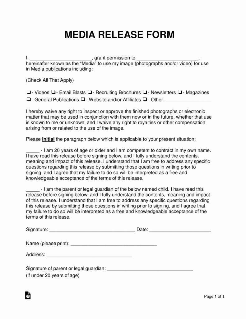 Video Release forms Template Awesome Free Media Liability Release form Word Pdf