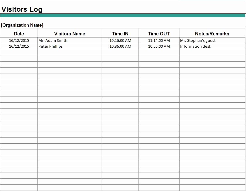 visitor log templates