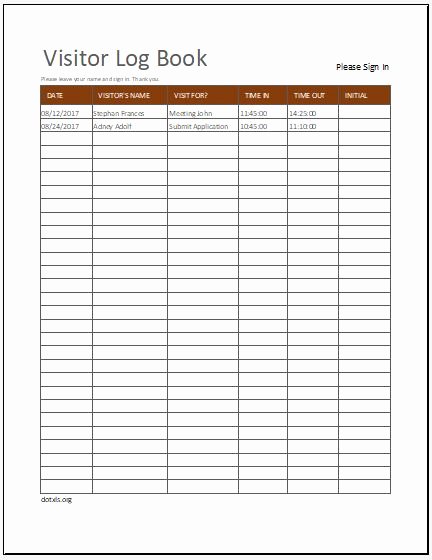 Visitor Log Book Template Luxury Visitor Log Book Template Ms Excel