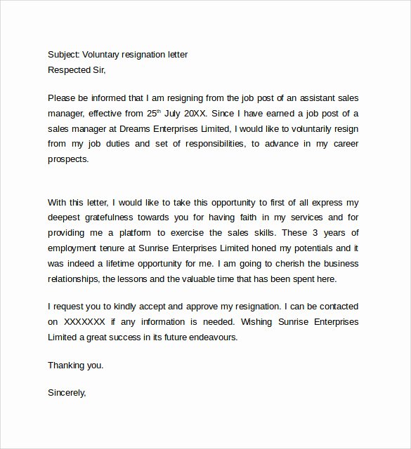 Voluntary Resignation form Template Unique 15 Resignation Letter format Example to Download