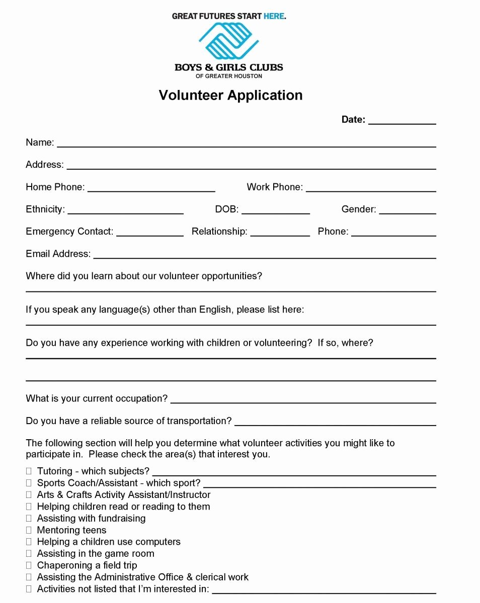 Volunteer Application form Template Fresh Volunteer Application Templates Word Excel Samples