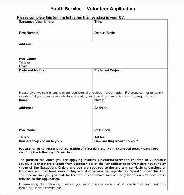 Volunteer Application form Template Lovely 10 Volunteer Application Templates Free Sample Example