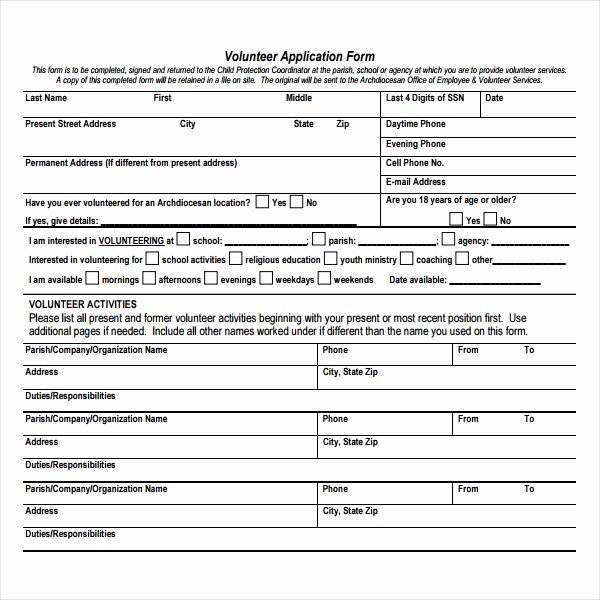 Volunteer Application form Template Luxury 5 Volunteer Application form Templates Pdf