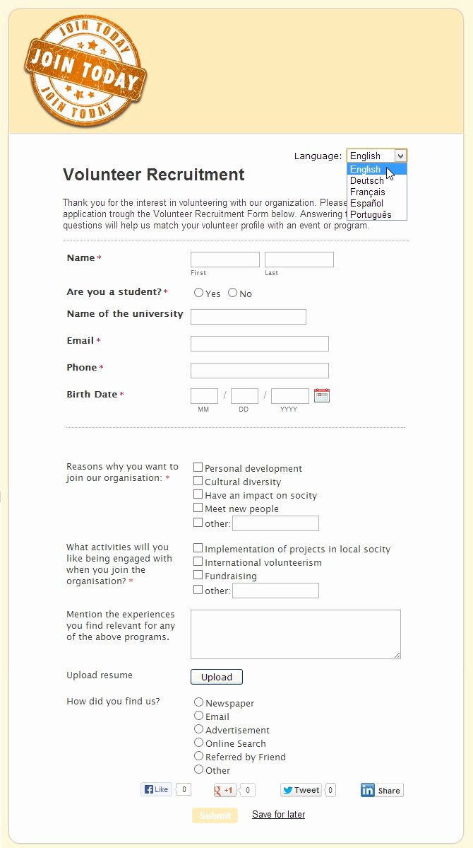 Volunteer Application form Template New Tuesday Template Line Volunteer Application form A