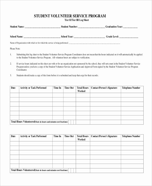 Volunteer Hour forms Template Beautiful 8 Sample Service Hours forms