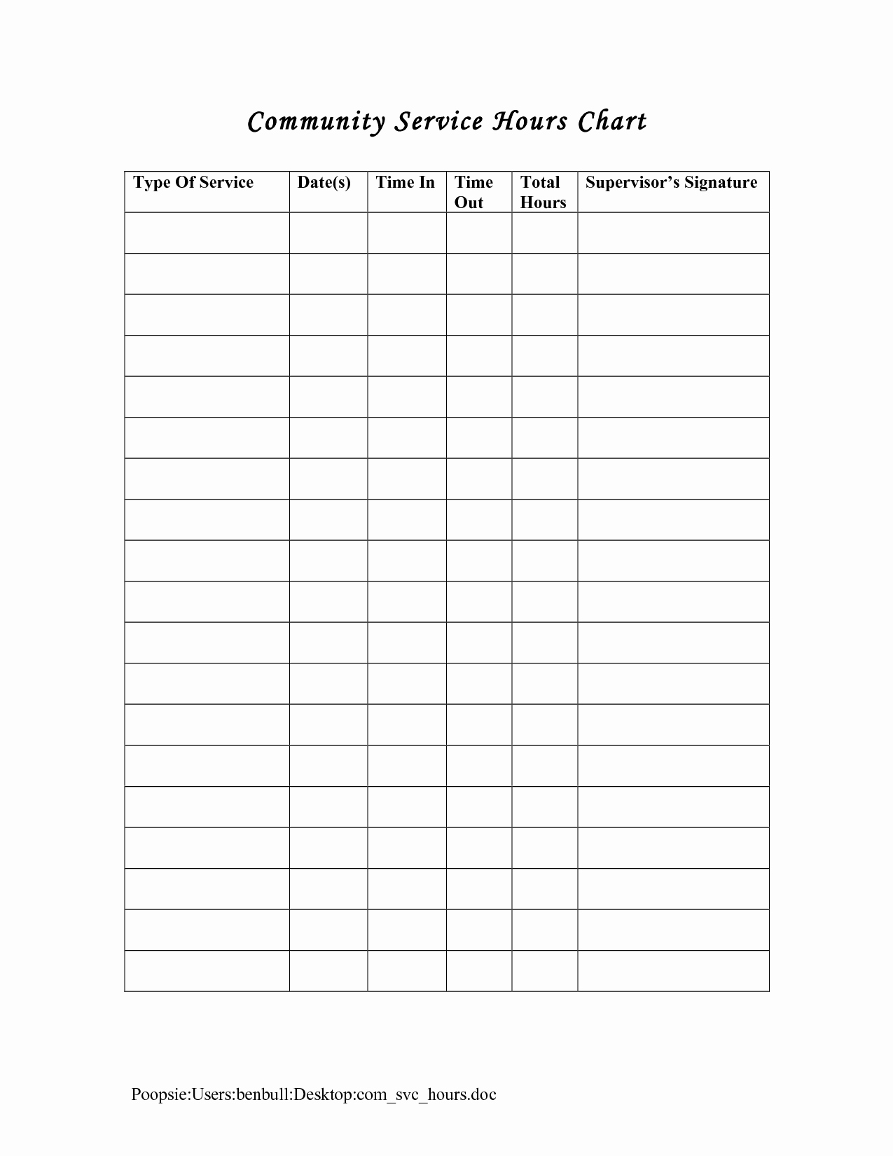 Volunteer Hour forms Template Lovely Service Hours Log Sheet Printable