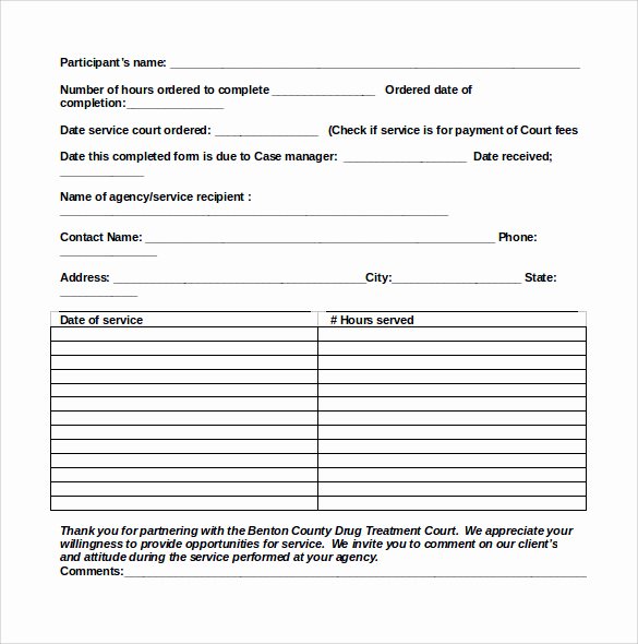 Volunteer Hour forms Template Unique Sample Service Hour form 13 Download Free Documents In
