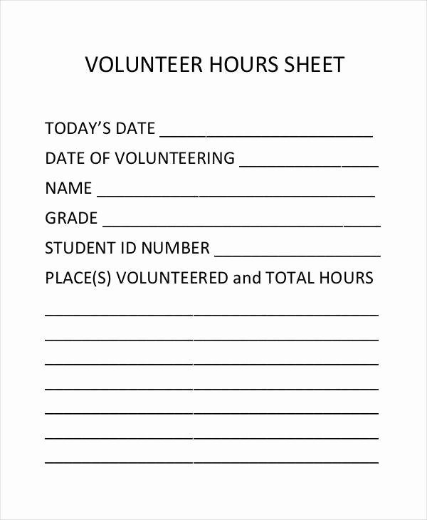 Volunteer Hours form Template Elegant 46 Printable Sheet Samples &amp; Templates
