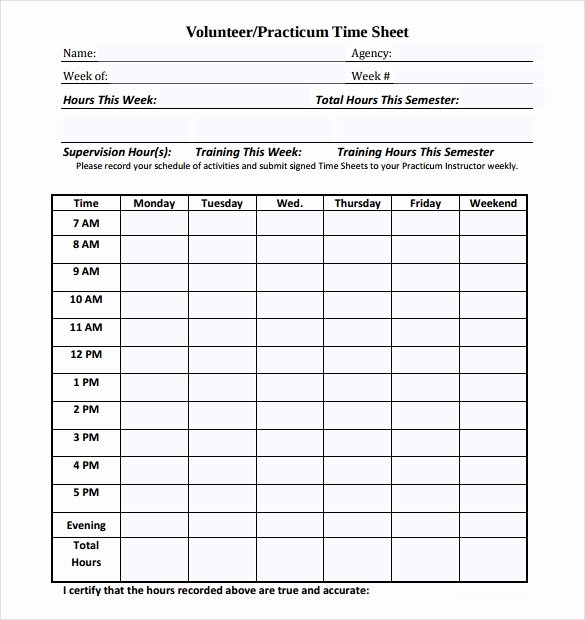 Volunteer Hours form Template Inspirational 18 Volunteer Timesheet Templates – Free Sample Example