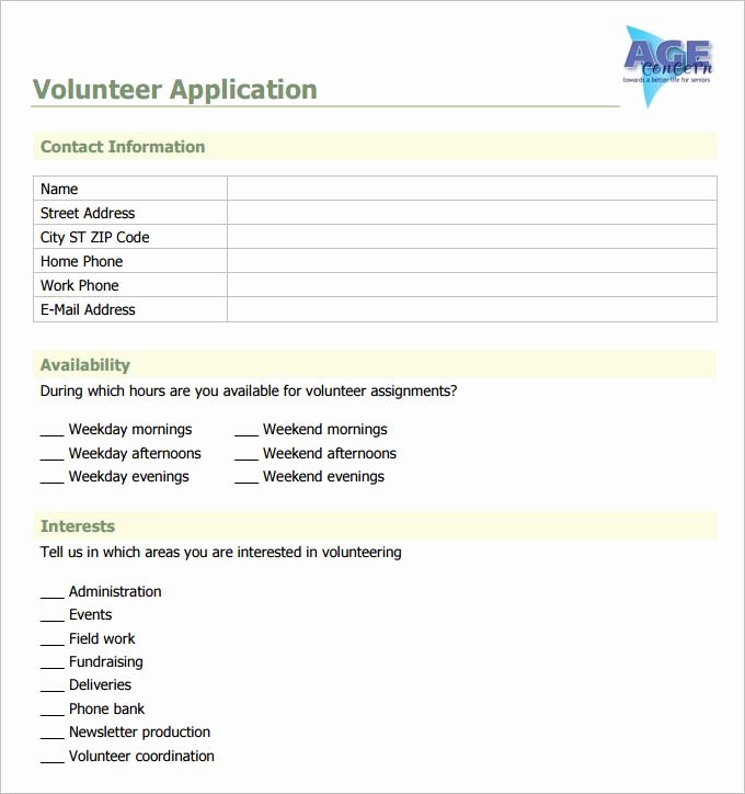 Volunteer Interest form Template Awesome Volunteer Application Template – 15 Free Word Pdf