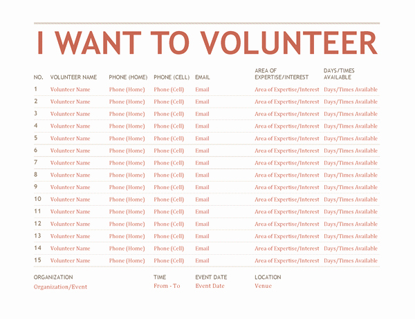 Volunteer Interest form Template Inspirational Volunteer Registation and Sign Up Sheet Template