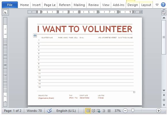 Volunteer Interest form Template Luxury Volunteer Sign Up Sheet Template for Word