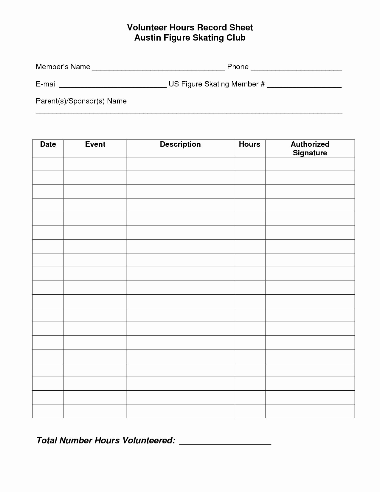 Volunteer Interest form Template New Volunteer Hours Log Sheet Template Beta Club