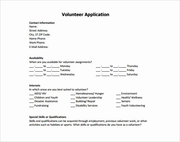 Volunteers Application form Template Inspirational 10 Volunteer Application Template Word Pdf