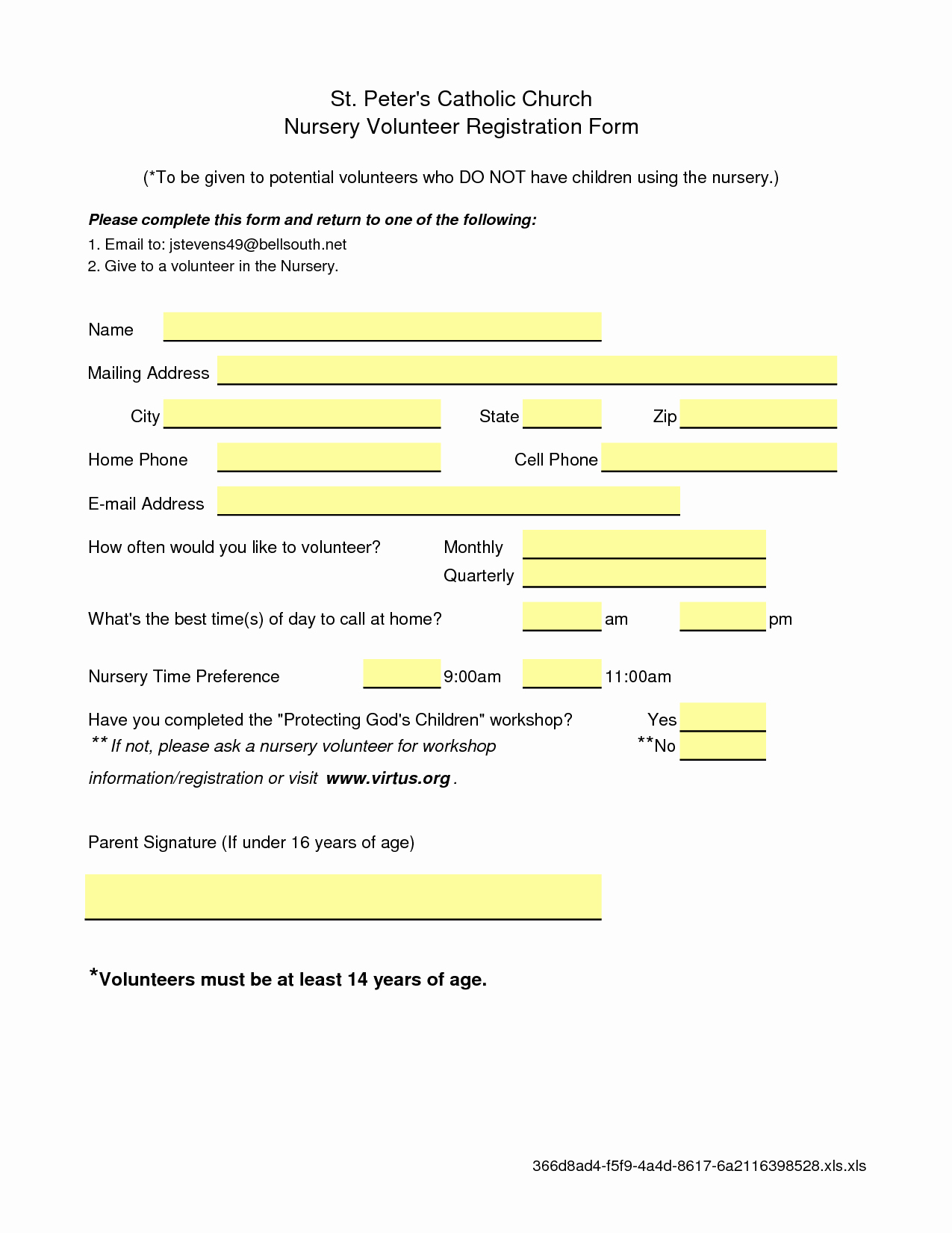 Volunteers Application form Template Inspirational Microsoft Excel Nursery Volunteer Registration form