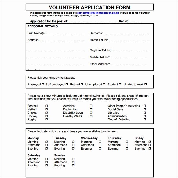 Volunteers Application form Template Luxury 5 Volunteer Application form Templates Pdf