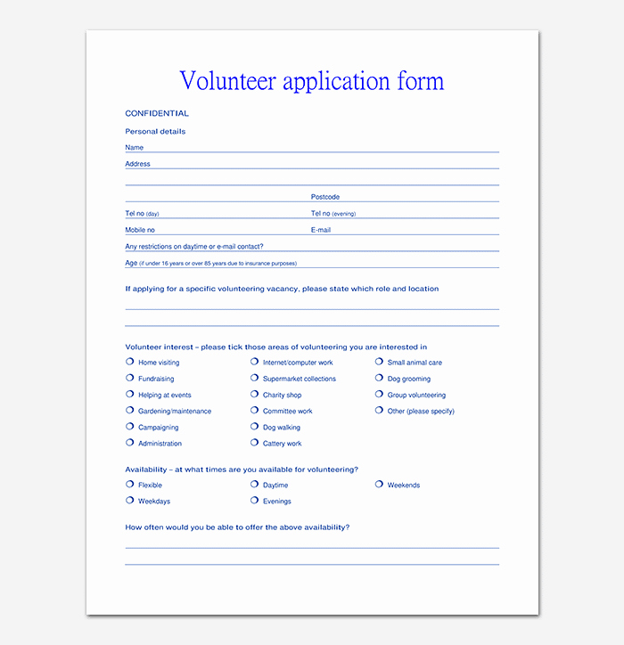 Volunteers Application form Template New Volunteer Application Template 20 forms Doc &amp; Pdf format