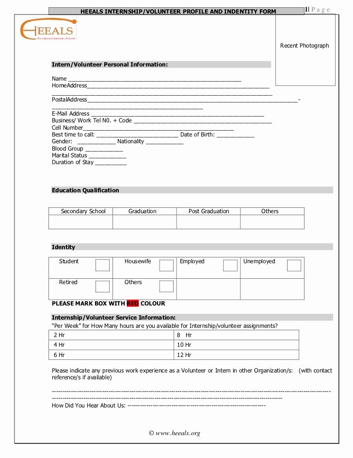 Volunteers Application form Template Unique Volunteer form Heeals