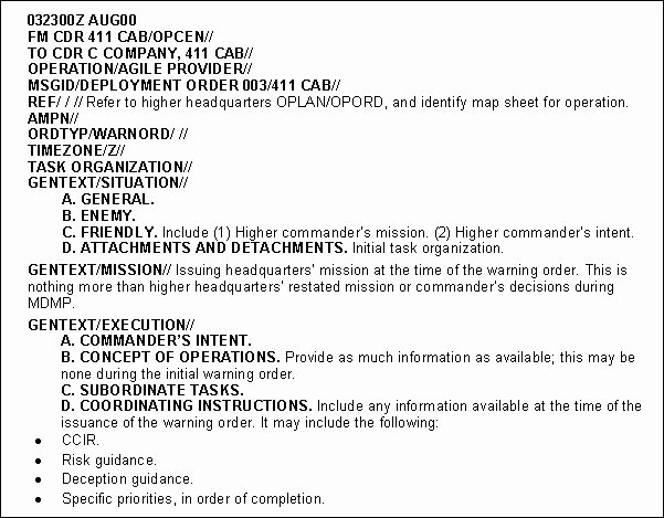 Warning order Template Usmc Luxury Fm 3 05 401 Appendix C Products Of Ca Cmo Planning and