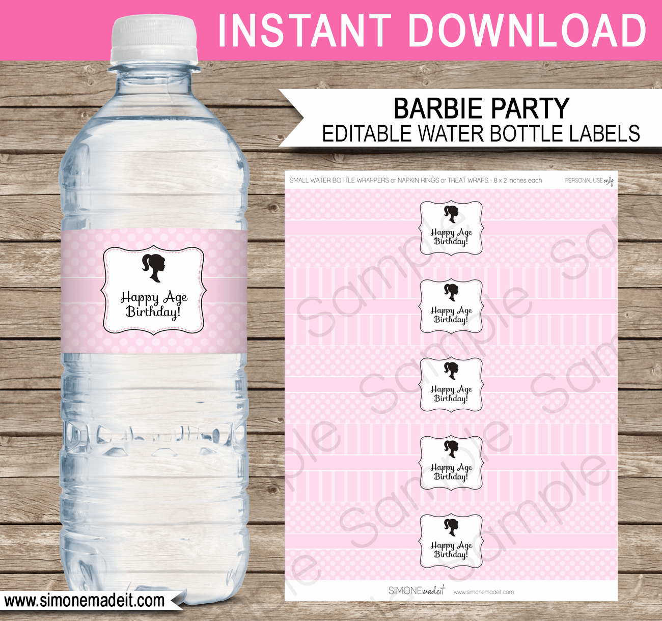 Water Bottle Labels Template Inspirational Barbie Party Water Bottle Labels