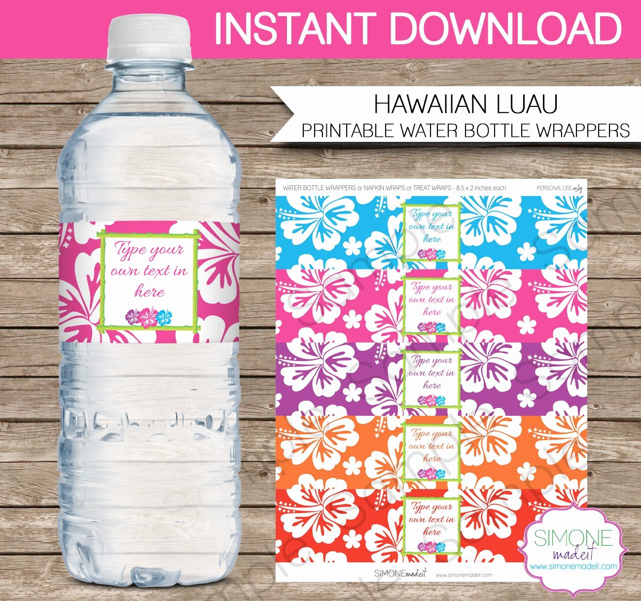 luau party water bottle labels or