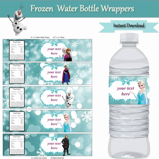 Water Bottle Wrapper Template Luxury Frozen Party Water Bottle Label Wrappers Instant Download