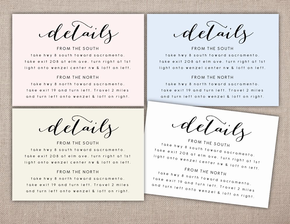 Wedding Direction Cards Template Beautiful Details Printable Card Wedding Information Printables