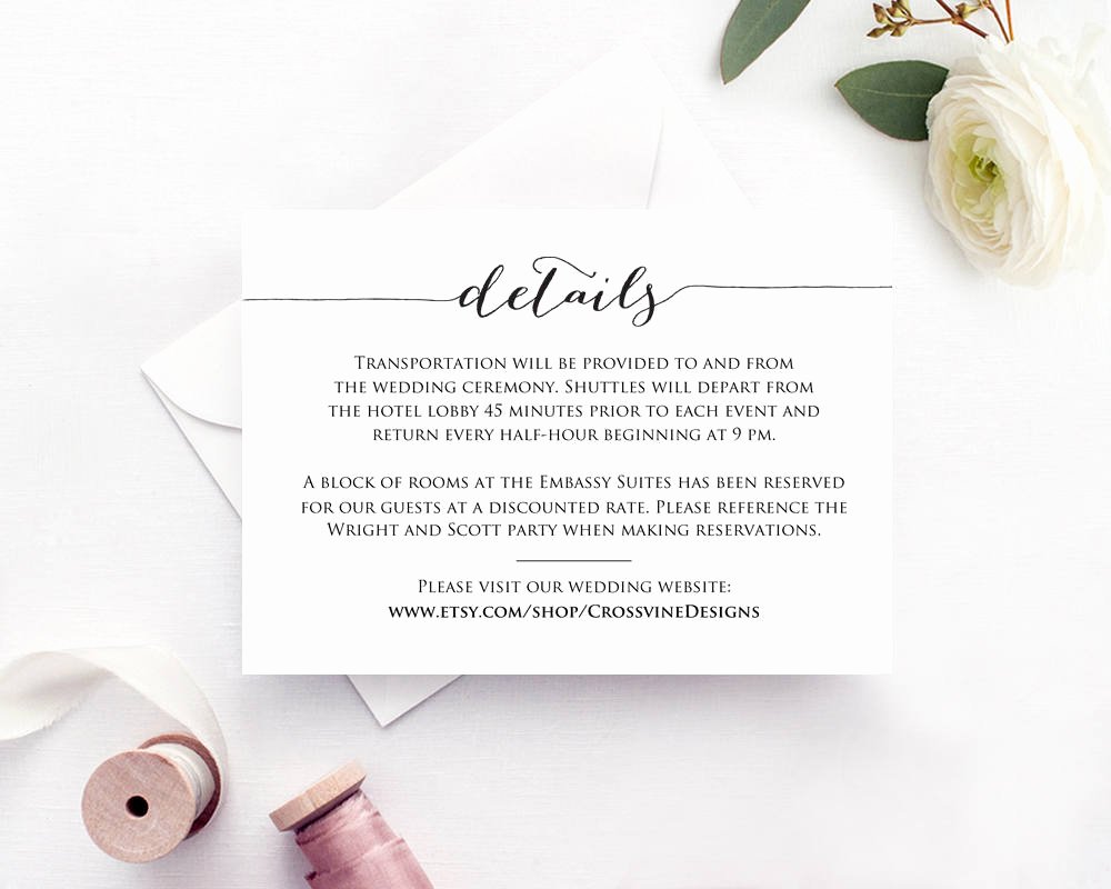 Wedding Information Card Template Inspirational Details Card Insert Wedding Information Card Template Diy