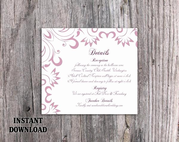 Wedding Information Card Template Lovely Diy Wedding Details Card Template Editable Word File
