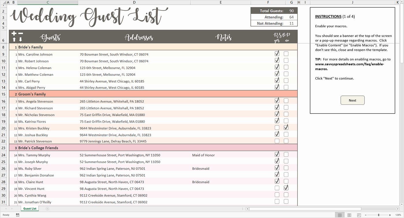 Wedding List Excel Template Inspirational Excel Spreadsheet for Wedding Guest List – Spreadsheet