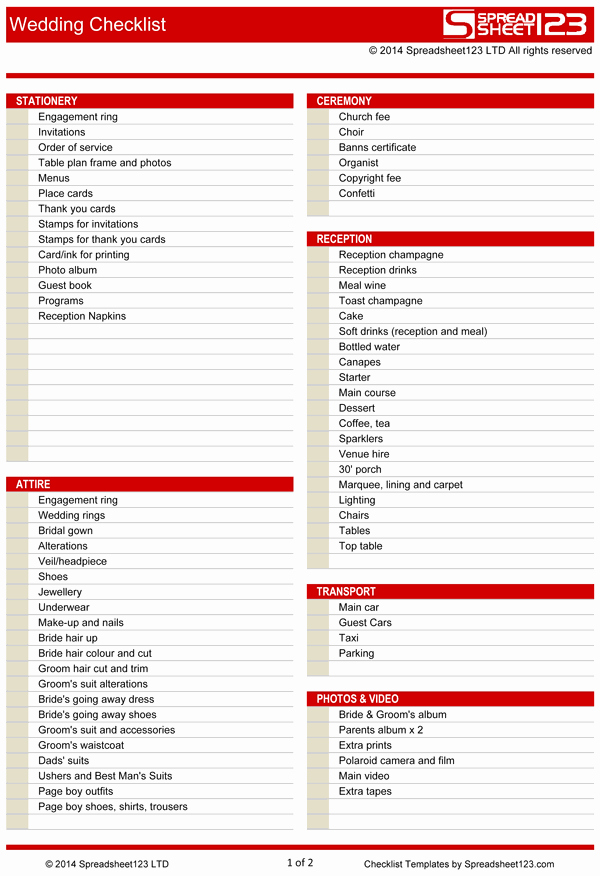 Wedding List Excel Template Inspirational Wedding Checklist Template