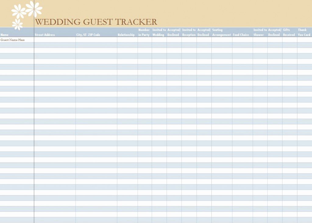 Wedding List Excel Template Unique Wedding Guest List Spreadsheet