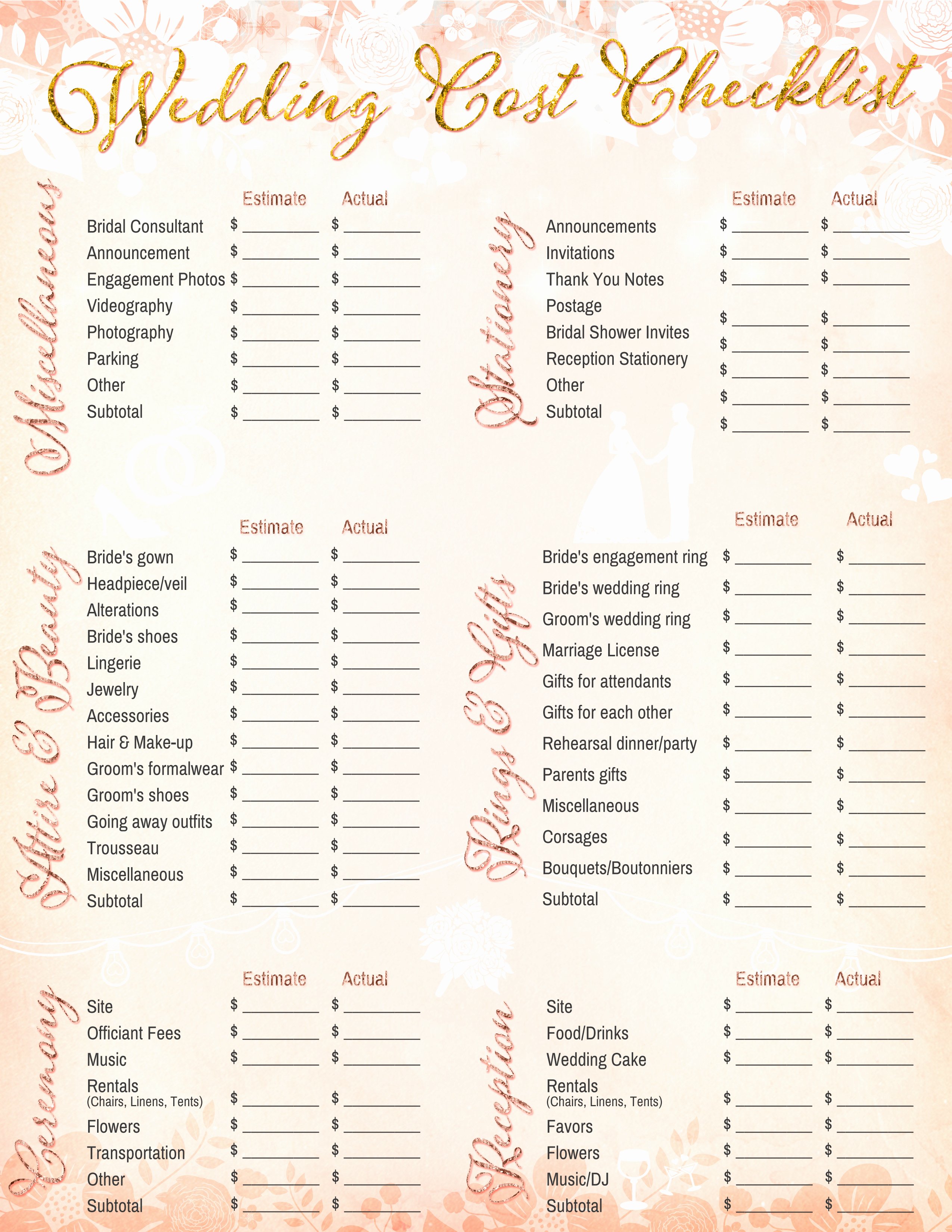 Wedding Music List Template Lovely Free Printable Wedding Cost Checklist