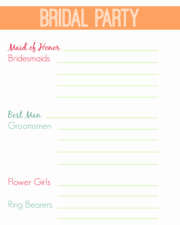 Wedding Party List Template Lovely Free 31 Page Wedding Planning Printables White Lights On