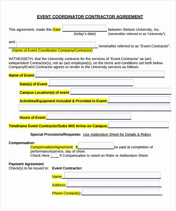 Wedding Planner Contract Template Awesome 19 event Contract Templates to Download for Free
