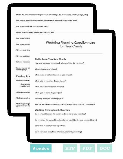 Wedding Planner Questionnaire Template Awesome the Wedding Planner S toolbox