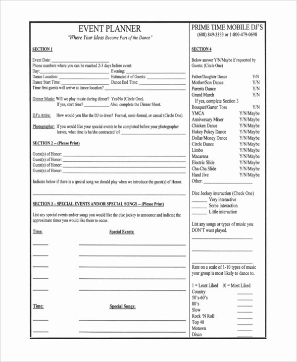 Wedding Planner Questionnaire Template Best Of event Planner forms 8 Free Documents In Pdf