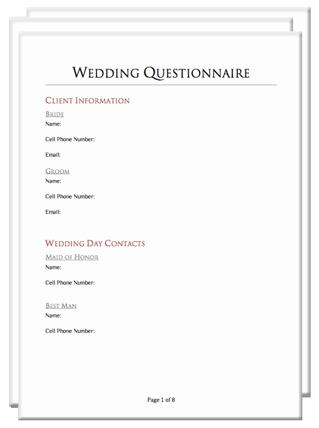 Wedding Planner Questionnaire Template Fresh Graphy Client Questionnaire Packet