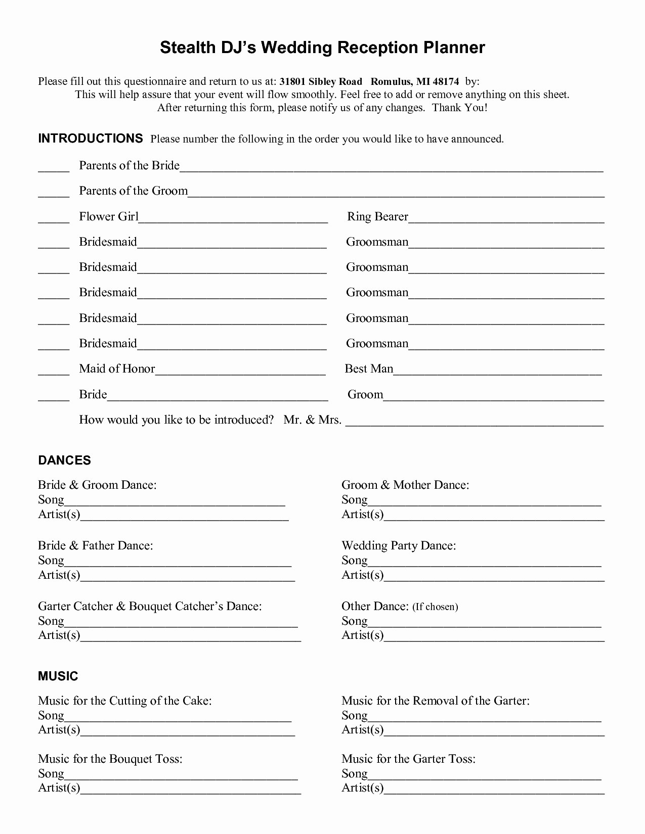 wedding photography questionnaire template