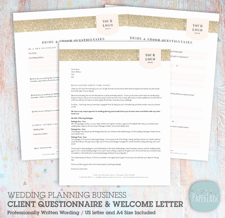 Wedding Planner Questionnaire Template Unique Wedding Planner Client Questionnaire and Wel E Letter