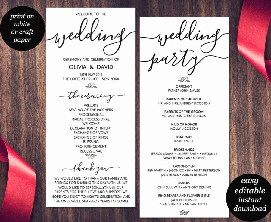 Wedding Reception Program Template Luxury Wedding Program Template Printable Wedding Program