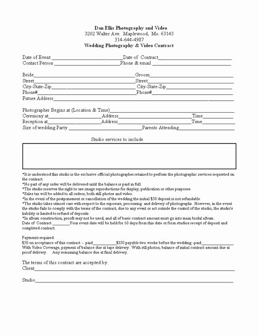 Wedding Videography Contract Template Awesome Wedding Photography Contract