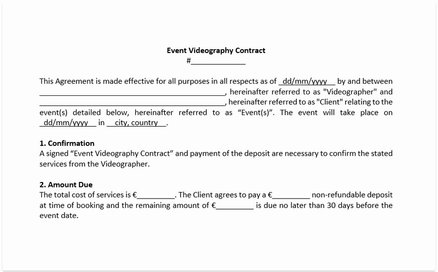 Wedding Videography Contract Template Inspirational Wedding Video Contract Template for Wedding Videographer