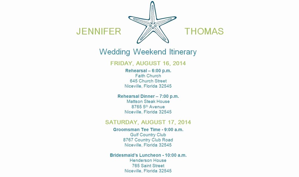 free wedding itinerary templates and timelines