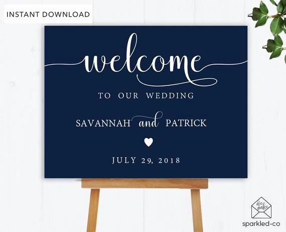 Wedding Welcome Sign Template Best Of Navy Wedding Wel E Sign Printable Navy Calligraphy