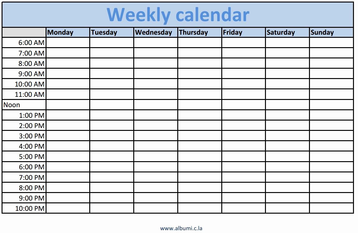 Week Schedule Template Pdf Unique Weekly Calendars with Times Printable