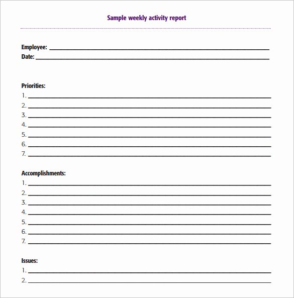 Weekly Activities Report Template New 33 Weekly Activity Report Templates Pdf Doc